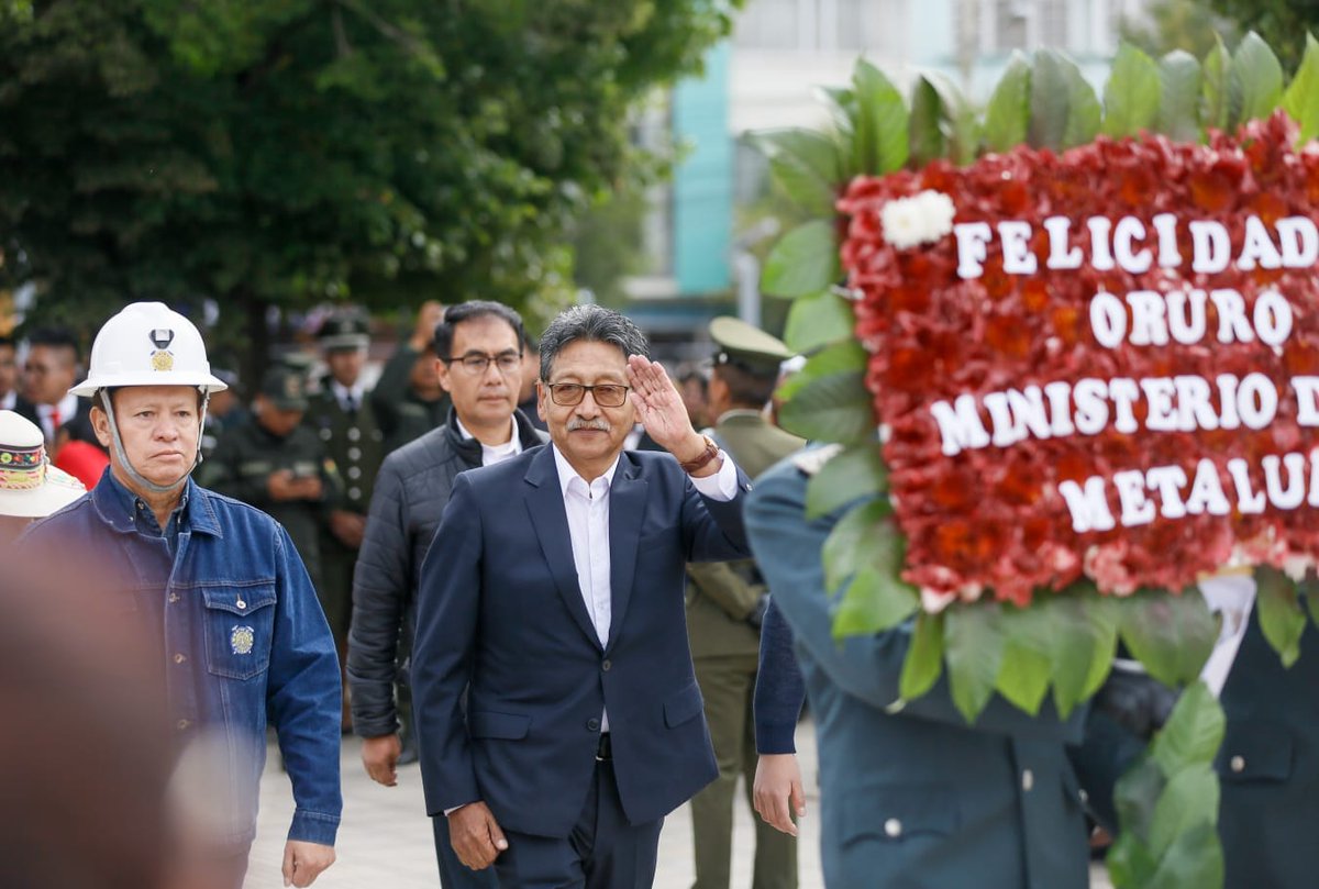 minmineriabo's tweet photo. El Ministro de Minería y Metalurgia, Marcelino Quispe López, participa en los actos protocolares por el aniversario de Oruro en sus 243 años del Grito Libertario .con la presencia del Presidente Constitucional, Luis Arce Catacora, Vicepresidente David Choquehuanca Céspedes, https://t.co/u8DASnmdWW