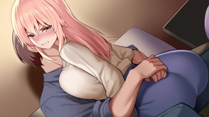 抱きしめられる金髪女子大生 