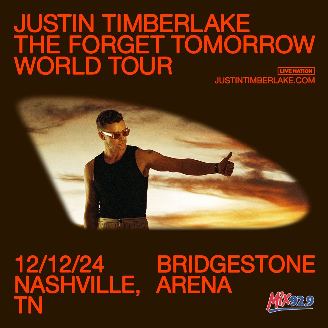 JUST ANNOUNCED! ❤️ Justin Timberlake brings The Forget Tomorrow World Tour to Nashville on December 12! Mix 92.9 has your first shot at tickets starting TOMORROW for a Winning Weekend!

Listen all weekend for 10 chances to win your way into one of the hottest shows of the year!🔥