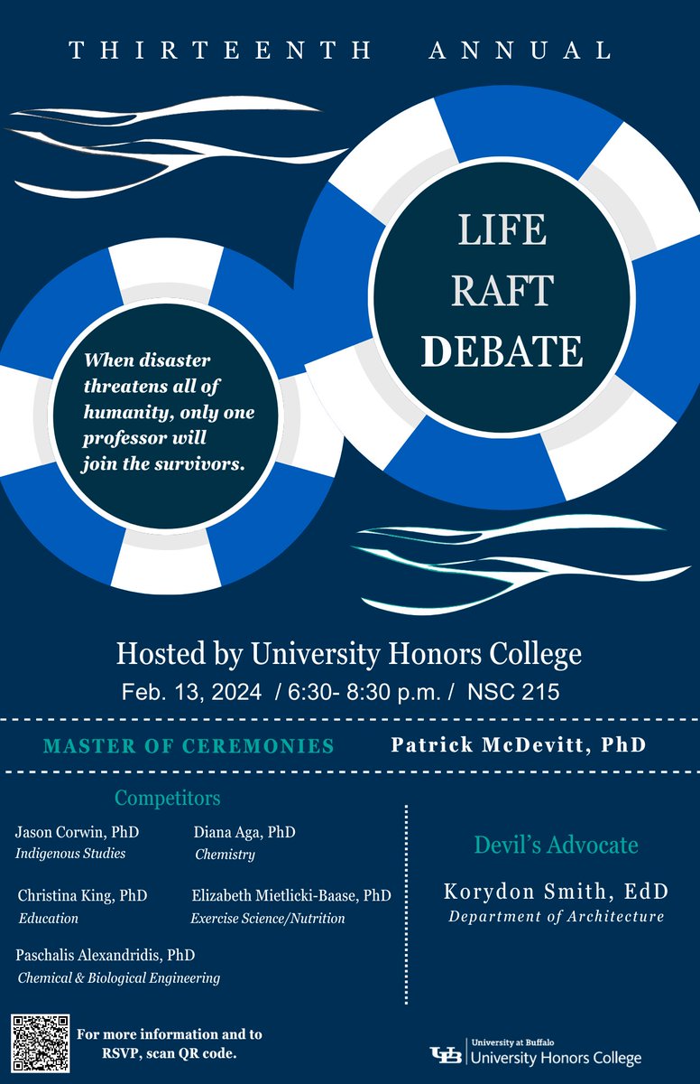 Dive into ideas! Join us for the #LifeRaftDebate and vote for Professor Diana Aga! @UBHonors @UBChemistry @UBScience