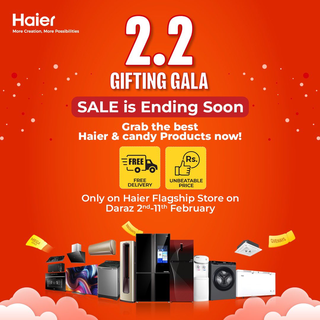 Shop Now: click.daraz.pk/e/_CXCI7g The clock is ticking on this limited-time offer of best prices and free delivery. Don't miss out! Get the best Haier and Candy products now at Daraz 2.2 Gifting Gala Sale! Order now from the Haier Flagship Store on Daraz! Head over to Haier's