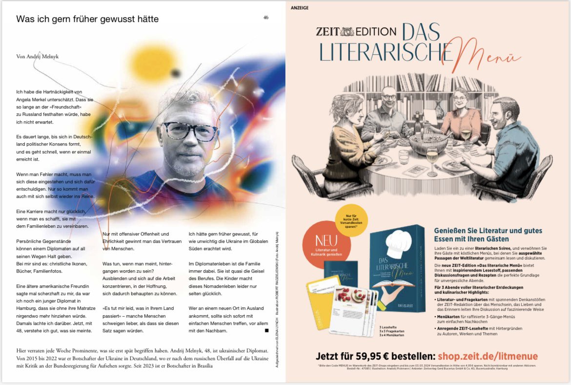 Warum eine Matratze im Nomadenleben eines Diplomaten wichtig ist😉 Darüber &amp; andere Erfahrungen im neuen <a href="/ZEITmagazin/">ZEITmagazin</a> 💪
Danke <a href="/ElenaLynch19/">Elena Lynch</a> fürs Vertrauen <a href="/zeitonline/">DIE ZEIT</a> 🙏🏻
🇺🇦🤝🇩🇪
zeit.de/zeit-magazin/2…