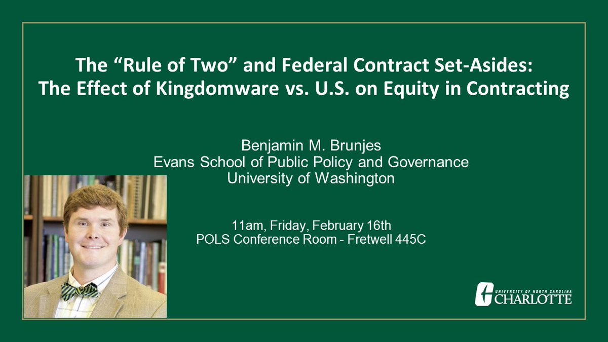 Look forward to @BBrunjes visiting @UNCCMPA next week and his talk on #equity in #contracting!! The talk will also be via Zoom so feel free to reach out to me for the link if you'd like to join.