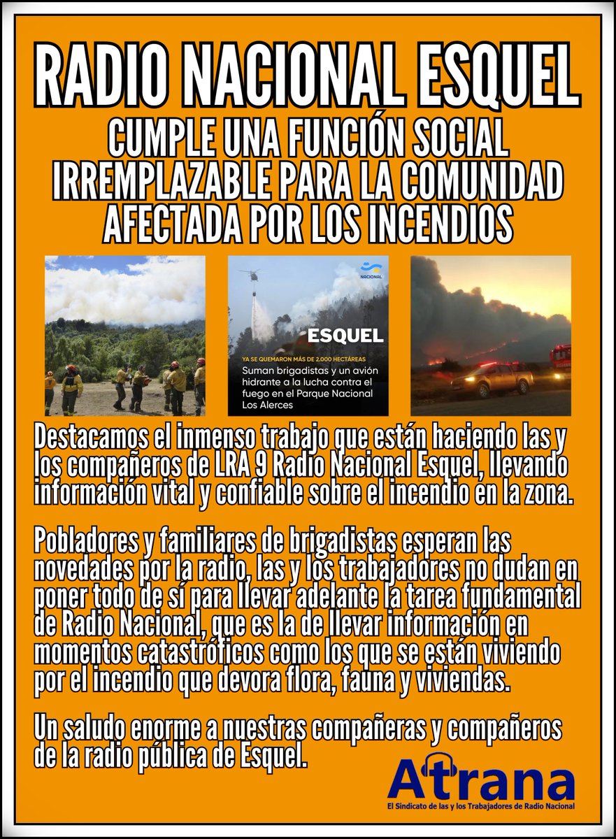 Radio @NacionalEsquel cumple una función irremplazable #Incendios #Esquel #NOalasprivatizaciones #RadioNacionalNoSeToca #RadioNacionalNoSeVende #RadioNacionalEsDeTodos #DefendamosNuestraVoz