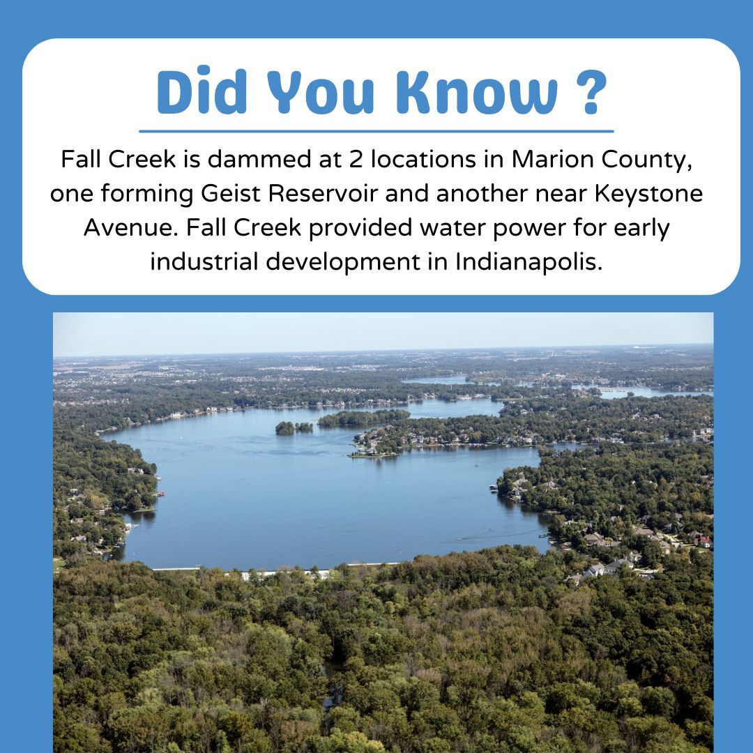 ourwaterways's tweet photo. Fall Creek is dammed at 2 locations in Marion County, one forming Geist Reservoir and another near Keystone Avenue. Fall Creek provided water power for early industrial development in Indianapolis. How does Fall Creek contribute to our city today? https://t.co/LAz7s52sFM