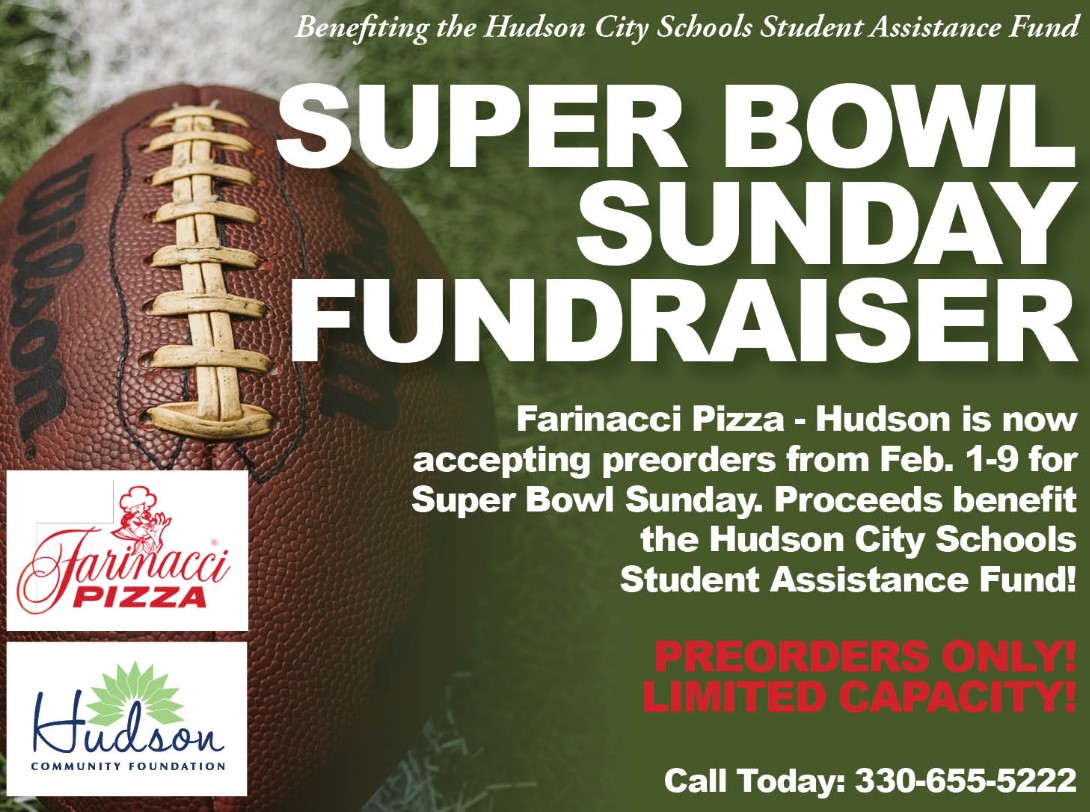 LAST CALL - TODAY (02/09) to PREORDER PIZZA for Farinacci Super Bowl Fundraiser!  What a tasty way to support local students, enjoy the big game and eat award-winning pizza! Call 330-655-5222 1:00-6:00pm