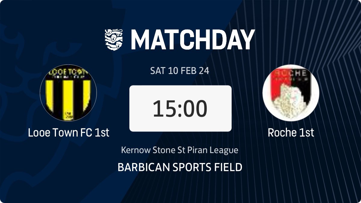 Tomorrow we host <a href="/AfcRoche/">Roche 1st AFC</a> in the <a href="/StPiranLeague/">Kernow Stone St Piran League</a> East 1. 
We’d like is to thank <a href="/TencreekLooe/">Tencreek Holiday Park</a> for their kind sponsorships. Our new kits look amazing 🦈💛🖤