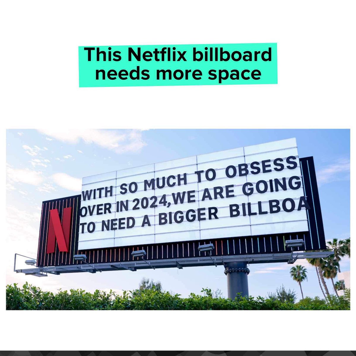MarketingMind_'s tweet photo. Netflix should consider upgrading to a bigger billboard ๐คญ
#MarketingMind #CreativeBillboards #Netflix https://t.co/z9ppFrh3uE