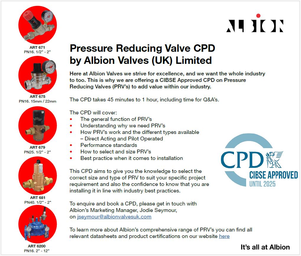 **CIBSE-approved CPD on Pressure Reducing Valves** Would your team benefit from some PRV training? If so, get in touch today!  To enquire about a training session, contact Albion's Marketing Manager, Jodie at jseymour@albionvalvesuk.com albionvalvesuk.com #AskForAlbion