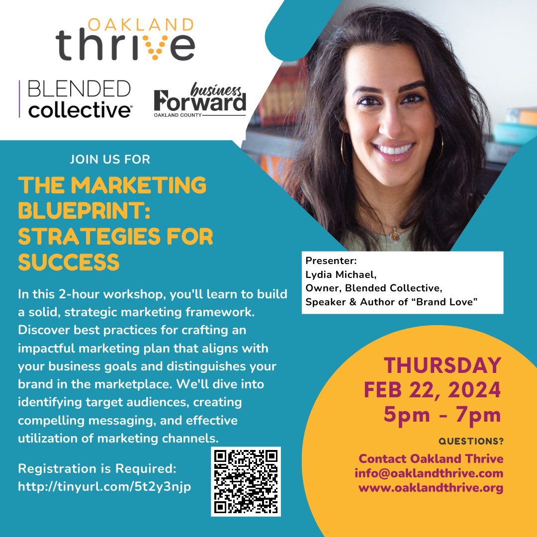Lydia_Michael's tweet photo. Join us for this in-person workshop to learn how to create or refine your marketing blueprint for your business with @OaklandThrive on Feb. 22. 

Limited seats available. Register: https://t.co/yPVj41v54U

#oaklandthrive #workshop #marketing https://t.co/6icoXLIwto