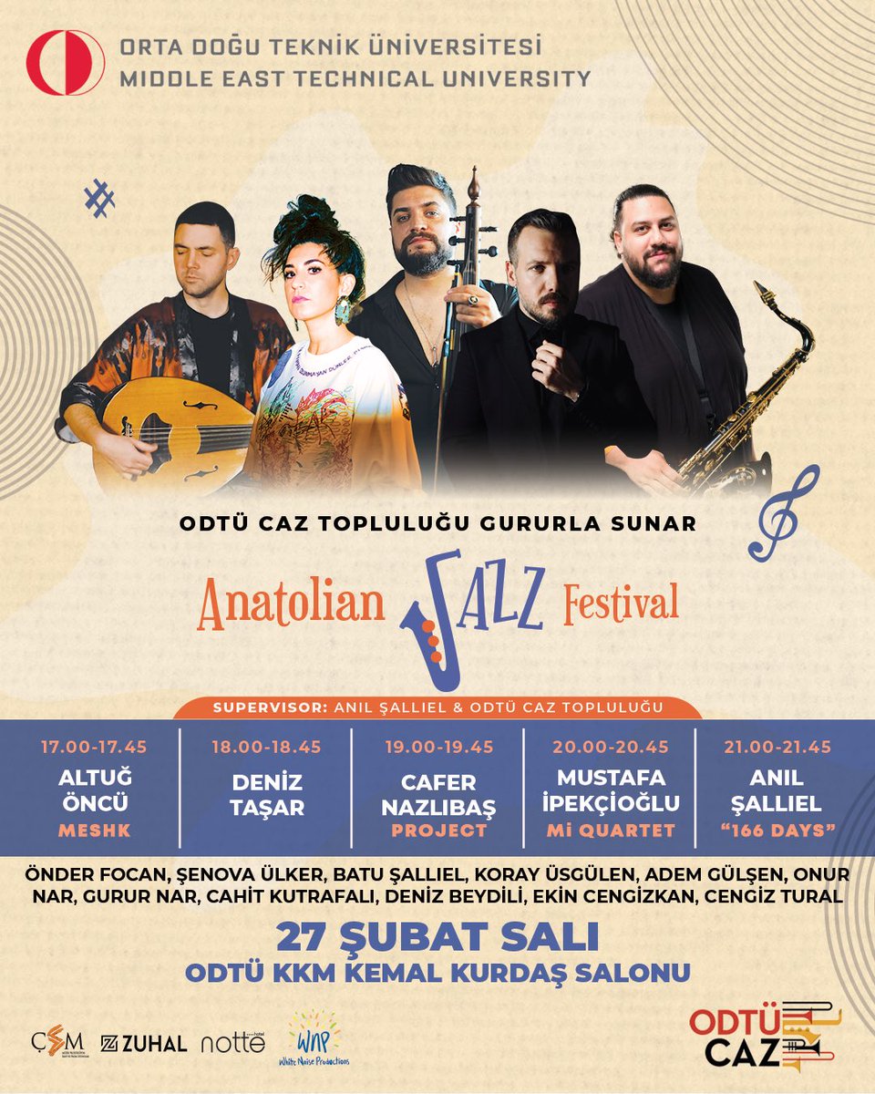 🎷🎺🎵ODTÜ Caz Topluluğu olarak ilk defa düzenlediğimiz ve değerli Anıl Şallıel’in Supervisor olarak da yer aldığı 1. Antolian Jazz Festival 27 Şubat’ta sizlerle! detaylar instagramda instagram.com/p/C3IS9nBIK9R/…