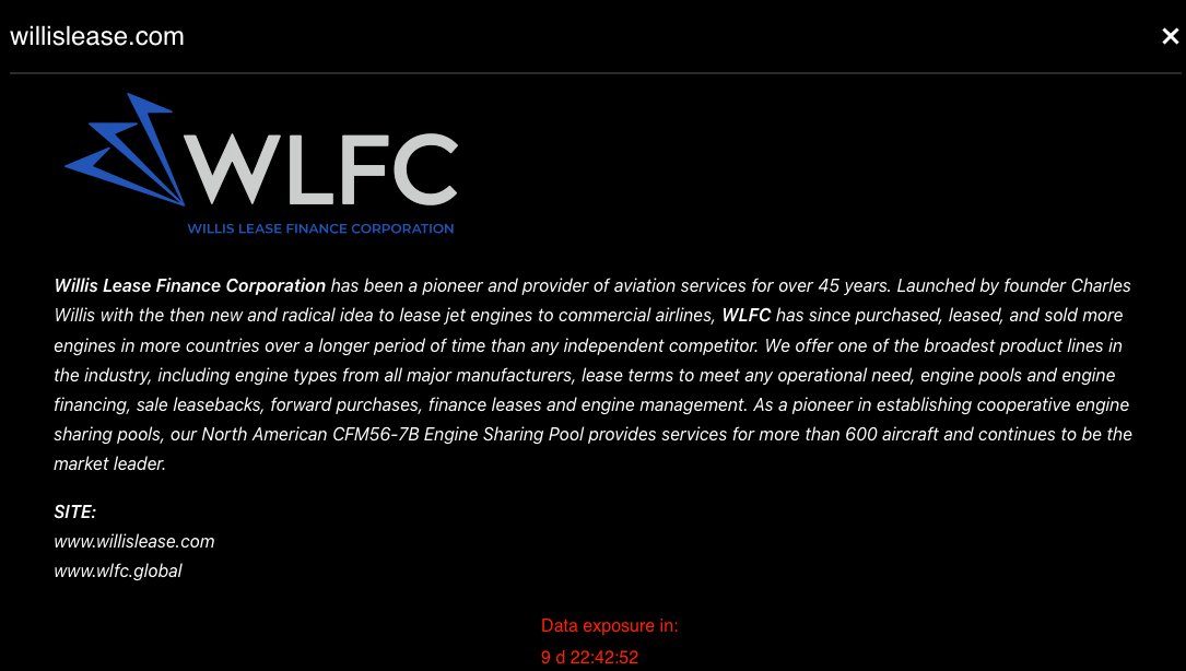 _venarixES_'s tweet photo. El grupo #BlackBasta #ransomware afirma haber #hackeado a Willis Lease Finance Corporation (@WillisLease), #WLFC con sede en #Florida, #USA 🇺🇸, se especializa en el arrendamiento y mantenimiento de motores de aviones comerciales en todo el mundo...
#aviation
#NASDAQ $WLFC https://t.co/gSpjQTkFqI