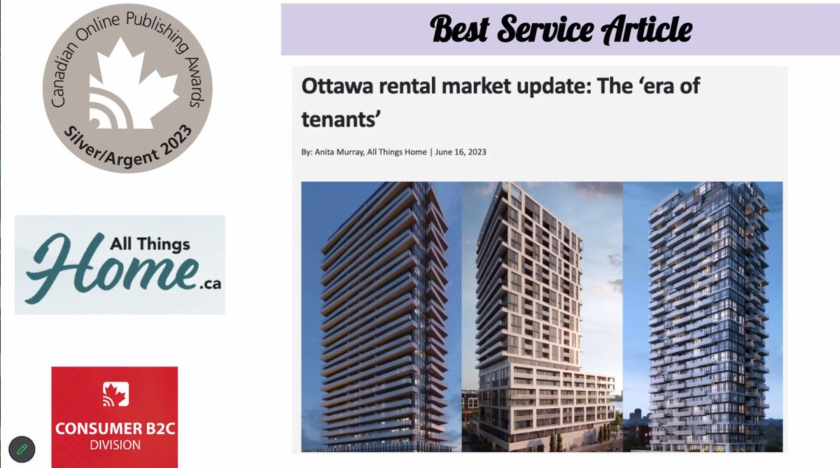 📣📣📣
Time to toot our own horn! 
Co-founder Anita Murray has won a national award for her in-depth look at the #Ottawa rental market. 
Read the article: bit.ly/3NFwOgE
#rentalmarket #awardwinning #mastheadmag