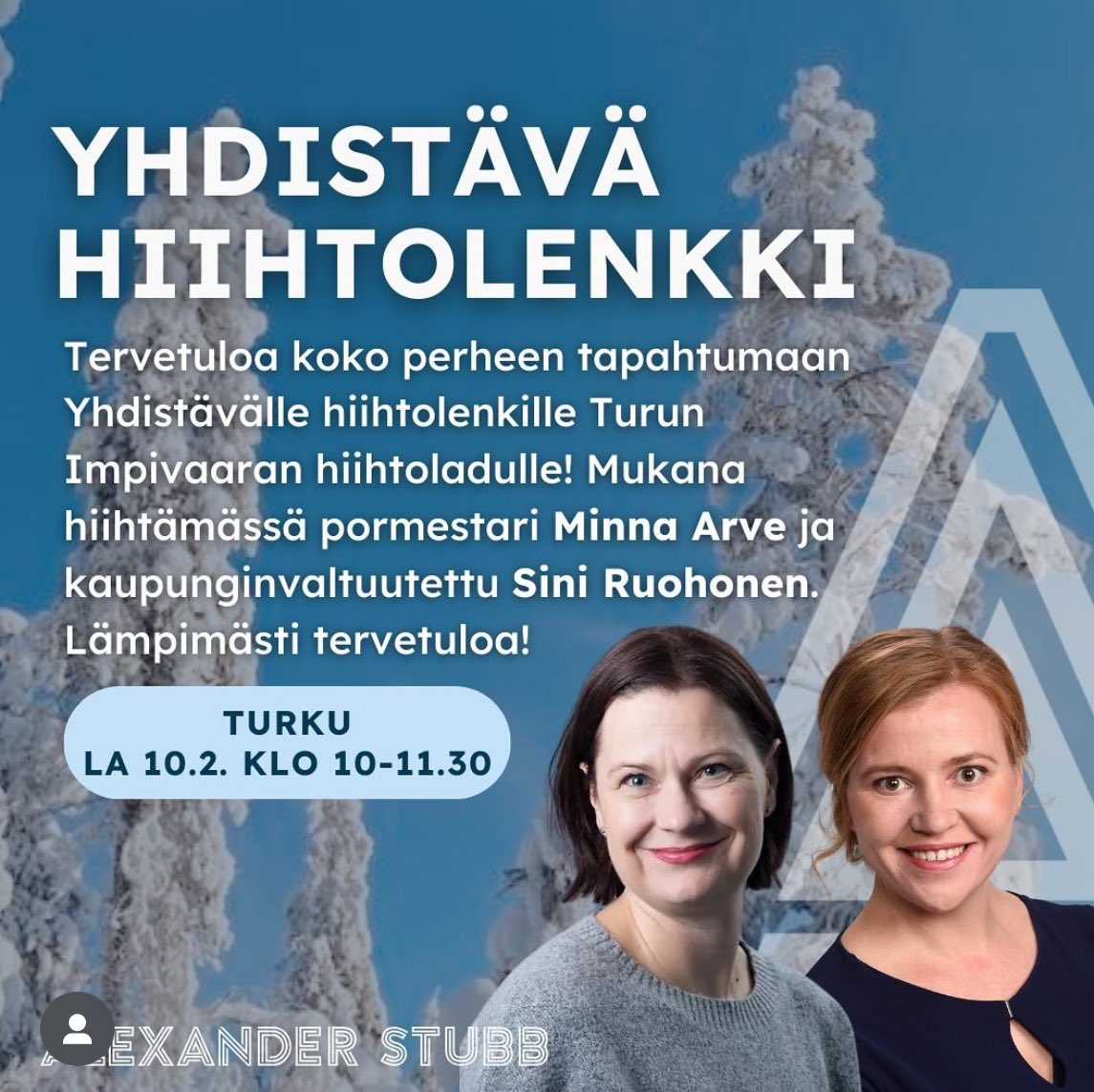 minnaarve's tweet photo. Nähdäänhän huomenna Impparissa hiihtolenkillä? Yhdistävä lenkki hiihtäen klo 10. Tule mukaan! #alex24 https://t.co/78EflIqqbx