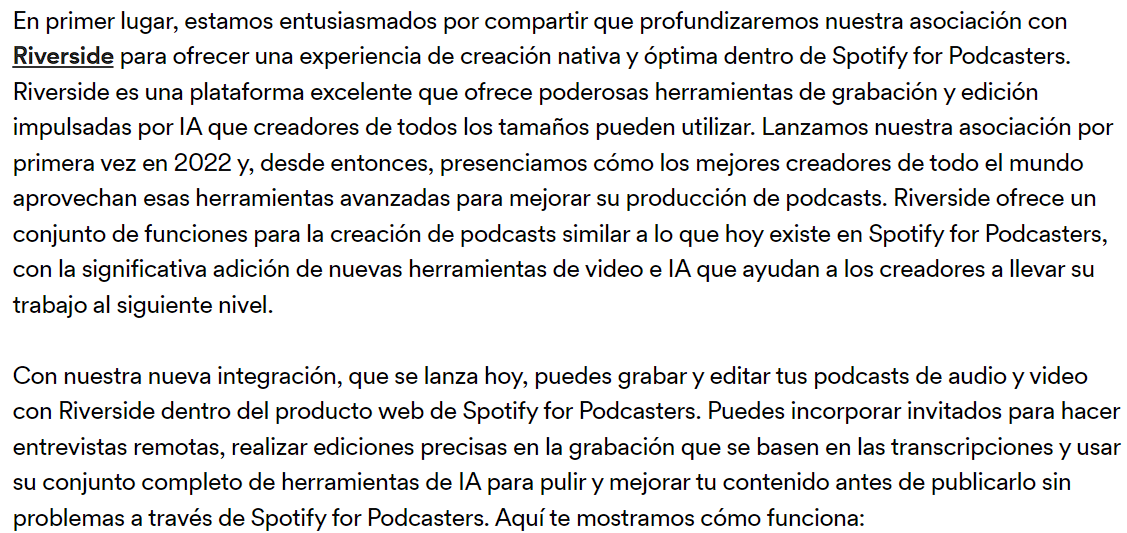 escuchapodcast's tweet photo. 👇Spotify anuncia cambios en Spotify for Podcasters: eliminan sus herramientas de edición y las pasan a Riverside. Usuarios tendrán el plan gratuito (hasta 2 horas, luego hay que pagar). https://t.co/wFKPzPSRyF