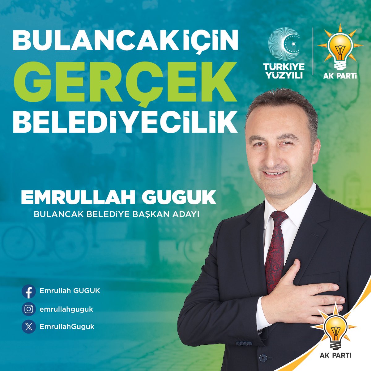 Cumhurbaşkanımız ve Genel Başkanımız Sayın Recep Tayyip Erdoğan'ın tensipleriyle, 5 Yıllık Belediye Başkan Yardımcılığı görevini en iyi şekilde yerine getiren değerli kardeşim Emrullah Guguk Bulancak Belediye Başkan Adayımız olarak seçilmiştir. Bulancak’ımıza hayırlı olsun.