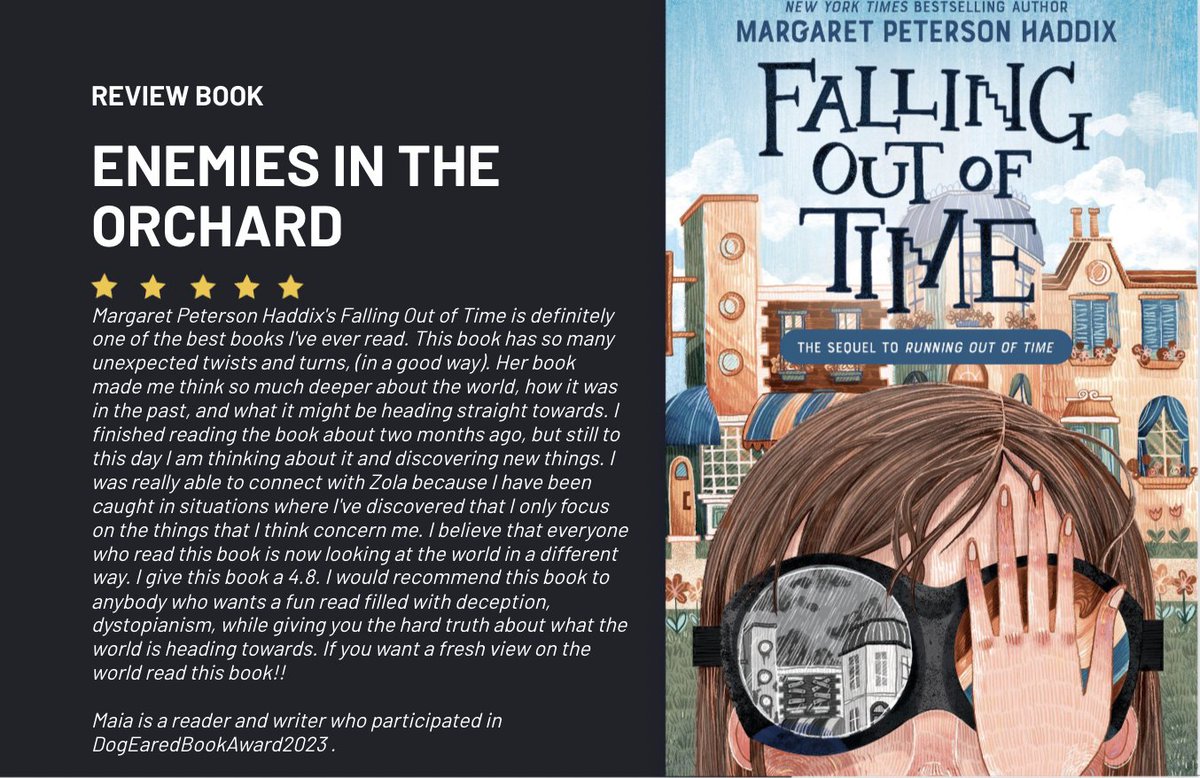 Check out this student review for our #dogearedbookaward2023 nominee Falling Out of Time by @MPHaddix