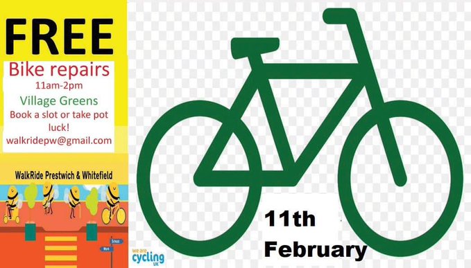 Do your bike brakes need fixing? Do you need a puncture repairing? Do your gears need putting right? Dr Bike is back doing free repairs outside @VillageGreensUK in #prestwich Sunday 11 February from 11am until 2pm!