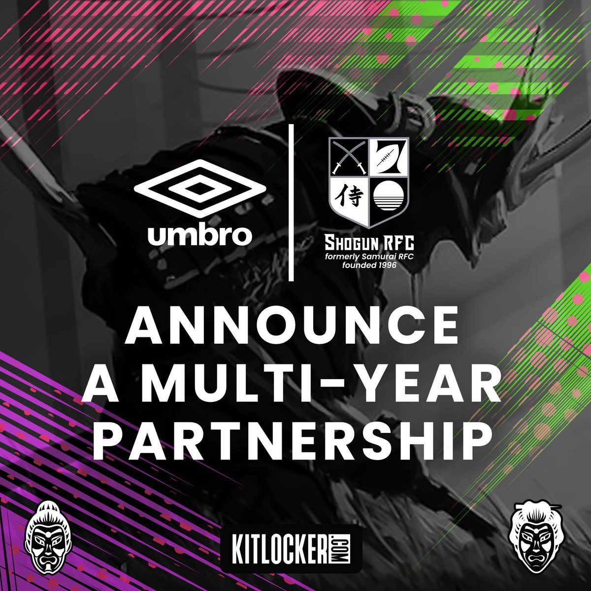 Shogun RFC is delighted to announce Umbro, the world renowned apparel company, as its technical kit supplier. The multi-year partnership, which begins on March 1, 2024, will see Umbro manufacture @umbro and supply Shogun RFC’s playing and training wear. @kitlocker