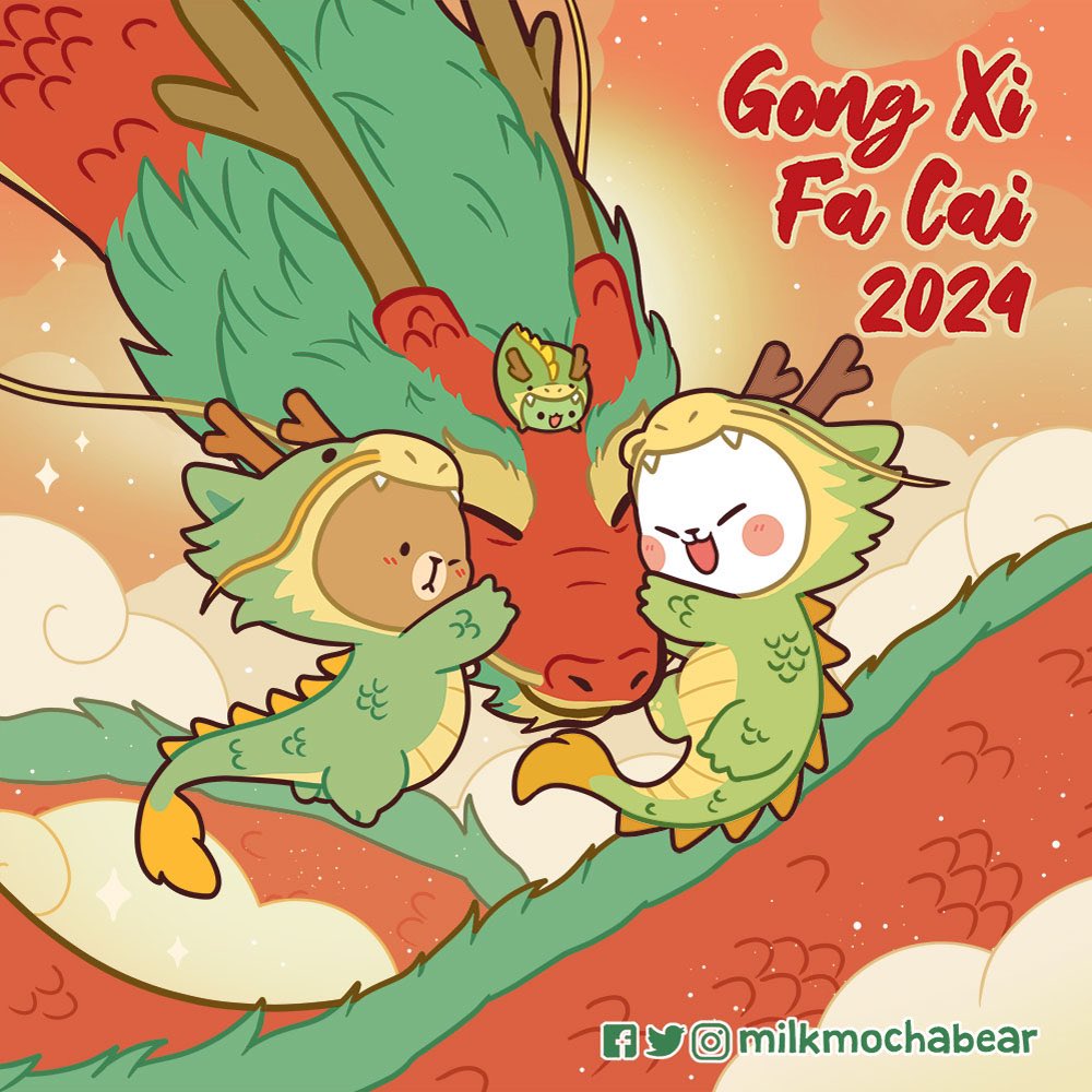 milkmochabear's tweet photo. Gong Xi Fa Cai 2024! 🐉✨

May the Year of the Dragon brings prosperity, joy, and endless good fortune to your endeavors~! 🧧🐉✨

#milkmochabear
#milkandmocha https://t.co/U1IOUrJDEt