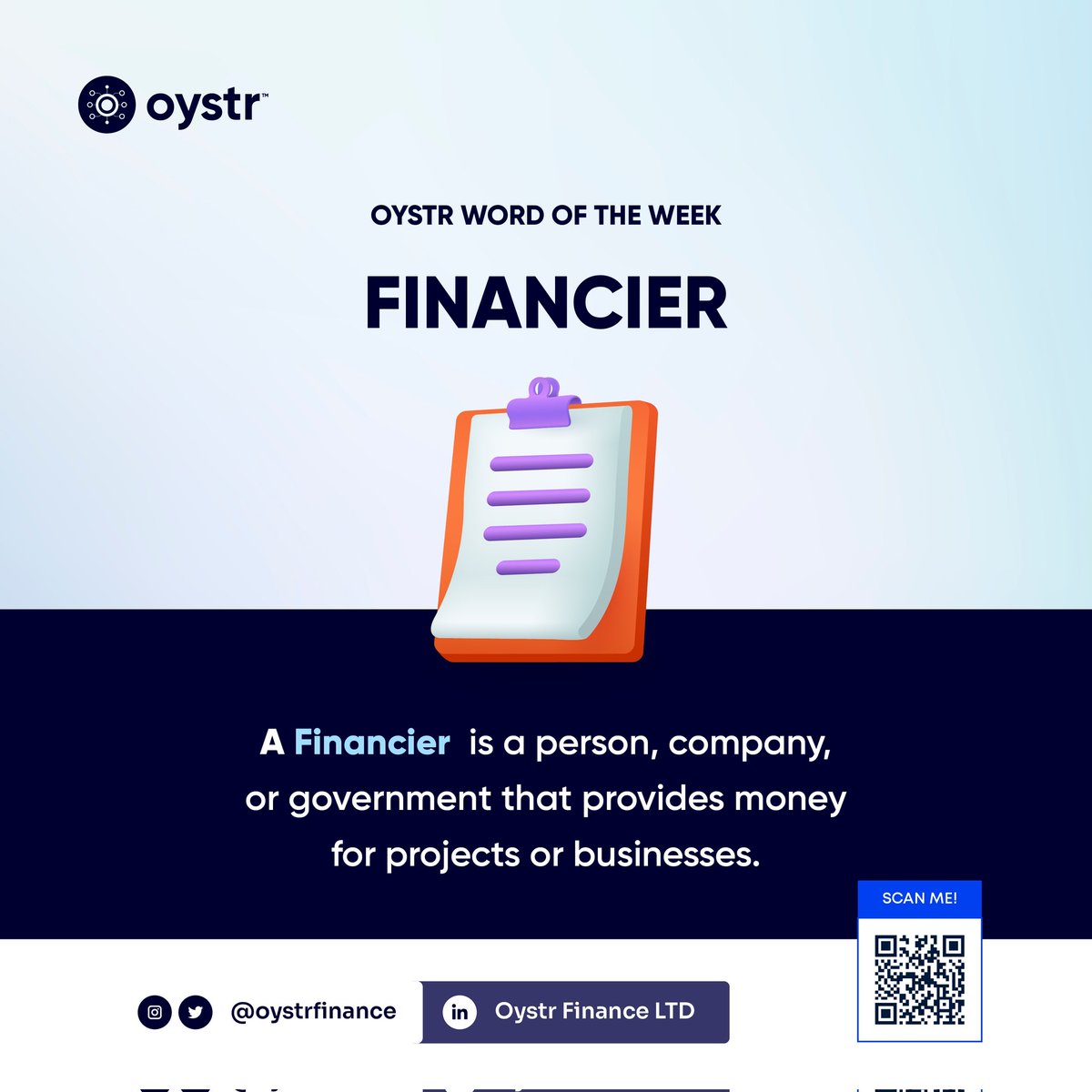 Oystrfinance's tweet photo. Building your lending business starts with financial literacy. This week, we're decoding the world of finance with "Financier."
#WOTD #finance #lending #Oystr #business #career #entrepreneur #economics https://t.co/yU4eYcUaCb