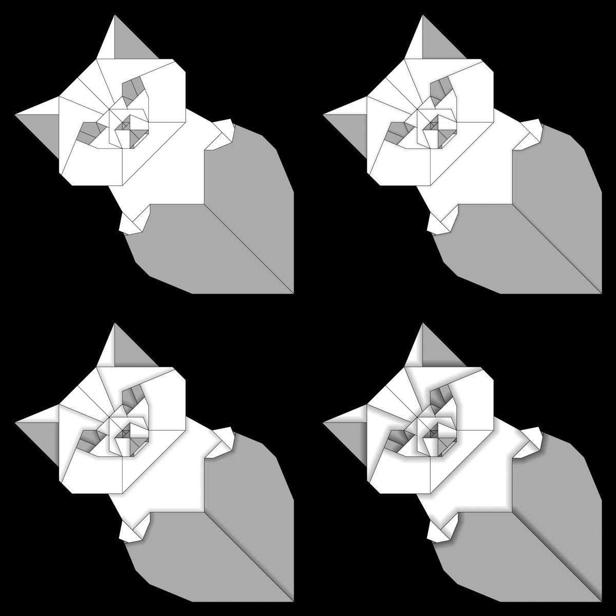 I Heart Cat v2 (shaped) by <a href="/mxfung/">Michelle Fung</a> from the Flat-Folder instagram dataset.
.
Images show four of seven new "Shadows" shading levels now available in Flat-Folder.
.
#flatfolder #origami