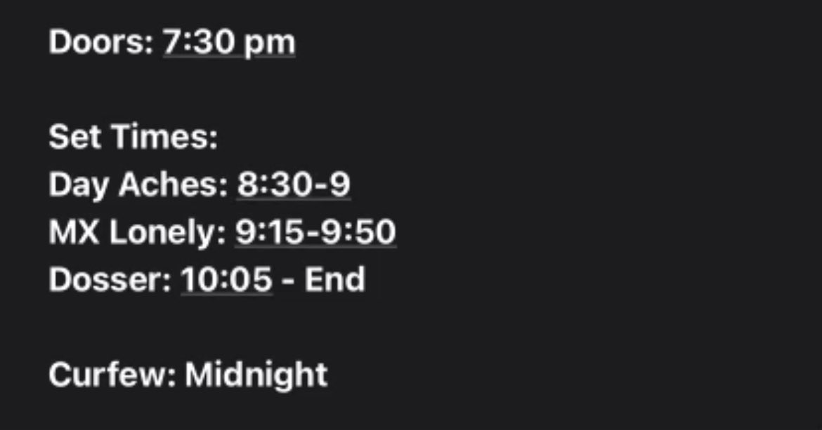 dossermd's tweet image. Set times for tonight at @pieshopdc 

Come hang!