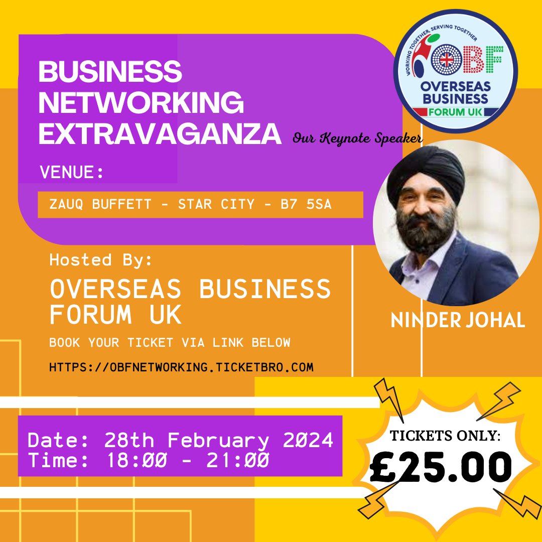 OBFNetworking's tweet photo. #networking #Birmingham #events #retweet 

Business Networking in Birmingham. Book your ticket and 10-minute pitch slot via the link.

Our Keynote Speaker - @ninderjohal 

https://t.co/d7Qm4MjxIY

@SumanManghra @womenempowerment @coachsamuk @birmingham_live @BrumChamber https://t.co/P7a7m2jqUk