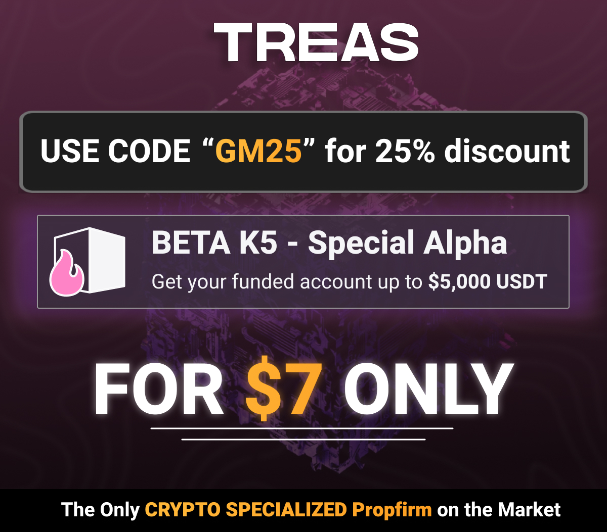 And here we are again 👀

$5 000 account is going for $7 only!

Check this out👉 treas.finance/app

CODE : "GM25"