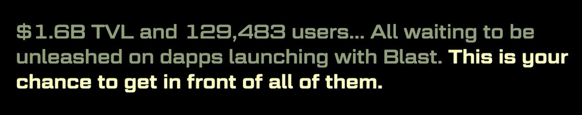 0xKongy's tweet photo. Feeling lost and overwhelmed with the Airdrop Farming meta? 🪂

DON'T BE! ✋

I made mid 6 figs just from a handful of airdrops alone in 2023. $ARB $OP $BLUR $XAI 💰💰💰💰

You do not have to go for every play, just choose the right ones and bet big on them! 💪

My biggest bet for 2024 is by far the $BLAST airdrop from @Blast_L2. 👑

Here's everything you need to know on why I am so bullish on Blast: 👇

✅Blast already has 1.6B TVL and 130k users bridged and ready to go. This is a huge audience and it will be the wild west once Blast Mainnet opens

✅Blast brings an innovative native yield for ETH and stables with an already large market share in TVL. Blast will by default be the most cost efficient way to hold your funds as users can use their assets while automatically get their yield rebased to them. 

✅Blast is led by @PacmanBlur with an impeccable record in building amazing products.  @blur_io had fantastic utility, amazing design with ingenius ponzinomics and token sinks with the S1 and S2 Blur Airdrops. i am certain that Blast will be launched with sinks, multipliers and loyalty bonuses.

✅Users will get $BLAST airdrop for bridging.

✅Users will get airdrops from numerous Blast Protocols.

✅Users will get numerous Dev Airdrop redistributions.

✅Backed by @paradigm and the crypto cabal @izebel_eth @CL207 @danrobinson @0xfoobar @_jaechung @loomdart @caseykcaruso @santiagoroel @Rewkang @will__price @Evan_ss6 

If all these reasons are not enough to convince you, keep reading on and REMEMBER to Like, RT, Comment and Bookmark for the algo 🙏

🚀Here are the best 4 ways to ride the Blast wave 🚀

1️⃣Bridge eth or usdc to Blast: https://t.co/pxKYEx7UNK 
2️⃣Stake $BLUR on https://t.co/wSzN4SVcWr
3 ways.
3️⃣Be an active user on Blast testnet and eventually mainnet when it launches. Play around on protocols and spend time on the network.
4️⃣Build on Blast, 50% of airdrop is allocated to Blast Developers and will likely be the most +EV method.

Not sure how to build on blast? Make sure to follow @0xKongy and @BurstFi as we are building the one stop solution to DeFi on Blast and taking part in the Big Bang Competition. 

FYI, we may be dropping a small capital guaranteed venture debt raise for a portion our dev airdrop allocation. 

Keep your notifications on! It will be FCFS! 🤝