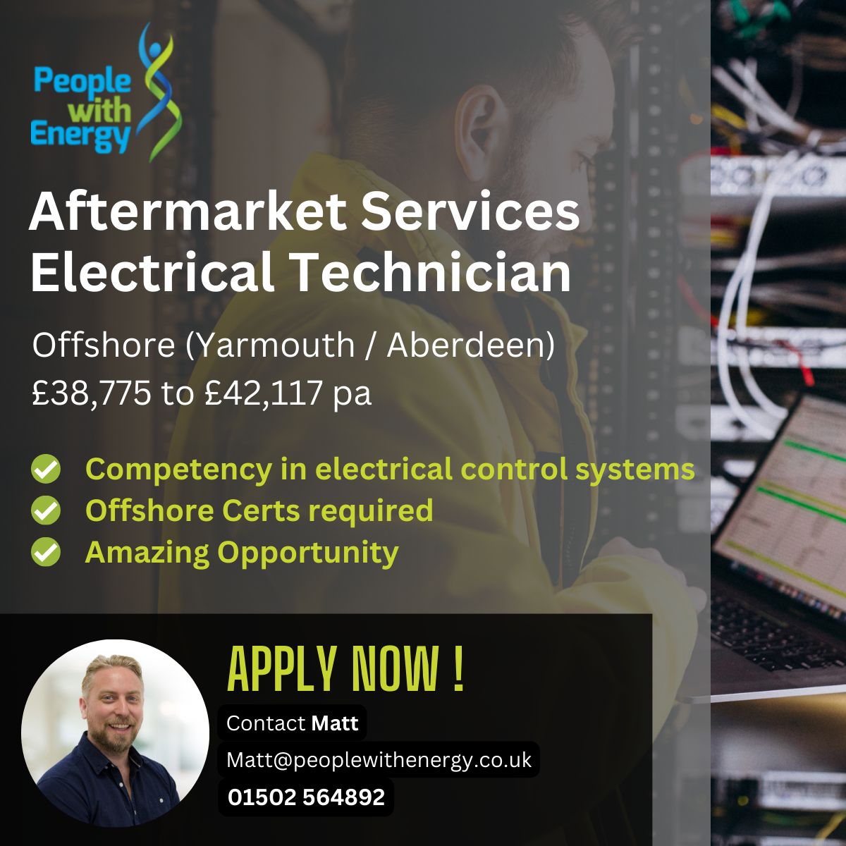 Aftermarket Services Electrical Technician required in offshore (Norfolk / Aberdeen). Up to £42,117 pa. Call Matt on 01502 564892 or email matt@peoplewithenery.co.uk

#OffshoreJobs
#ElectricalTech
#NorfolkJobs
#AberdeenJobs
#TechnicianCareers
#EnergyIndustry