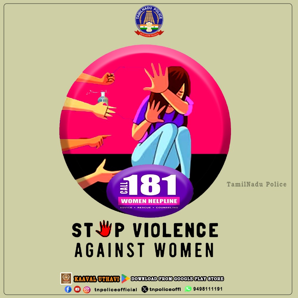 tnpoliceoffl's tweet photo. Stop Violence Against Women.
Women Helpline 181.
https://t.co/3w7mM4Ek3V

#WomenAwareness #Tollfree181 #DomesticViolence #WomenSafty #StopViolence #AgainstWomen #Dial181 #TNPolice #TamilNaduPolice https://t.co/GUvRkKiiaP