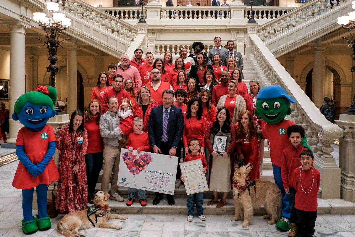 childrensatl's tweet image. Our Heart Center patients, families and employees gathered at the Georgia State Capitol to celebrate the official proclamation declaring February 7-14 Congenital Heart Defect (CHD) Awareness Week in Georgia. ❤️ #HeartMonth #CHDAwarenessWeek