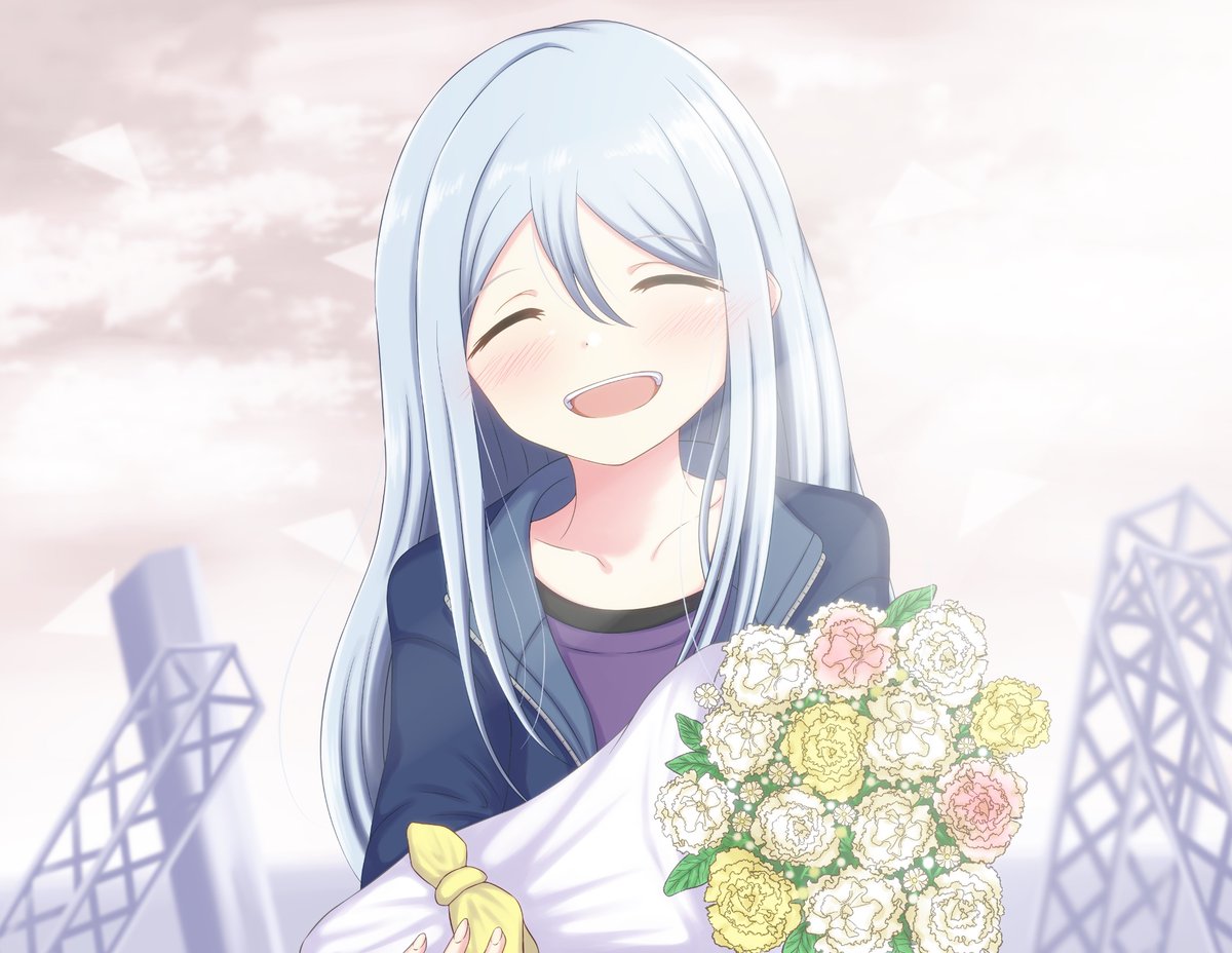 yoisaki kanade 1girl flower long hair closed eyes solo bouquet smile  illustration images