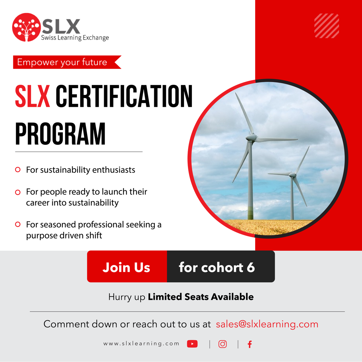 Cohort 6 launching now! 🚀

Dive into the world of sustainability and secure your spot in this transformative learning journey. Hurry, seats are filling up fast!🌱   

#swisslearningexchange #SustainabilityJourney #Cohort6 #LimitedSpots