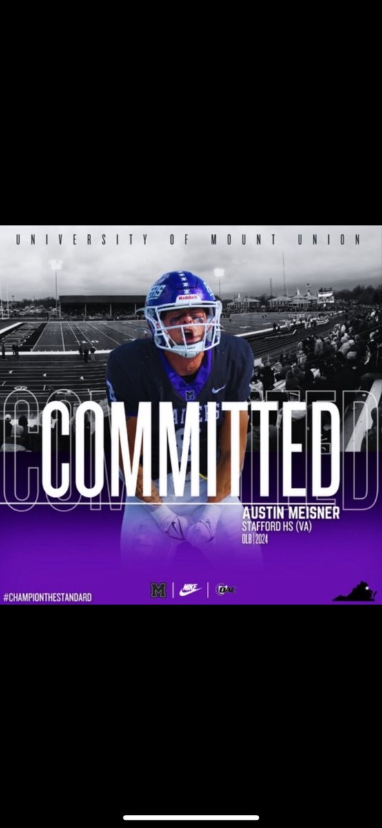 austinmeisner2's tweet photo. COMMITTED!!!💜🖤 Beyond blessed to announce that I will be spending my next 4 years at Mount Union University!!
@CoachGeoffDartt @MountUnionFB @SHSIndiansFB https://t.co/ZejFUHiX12