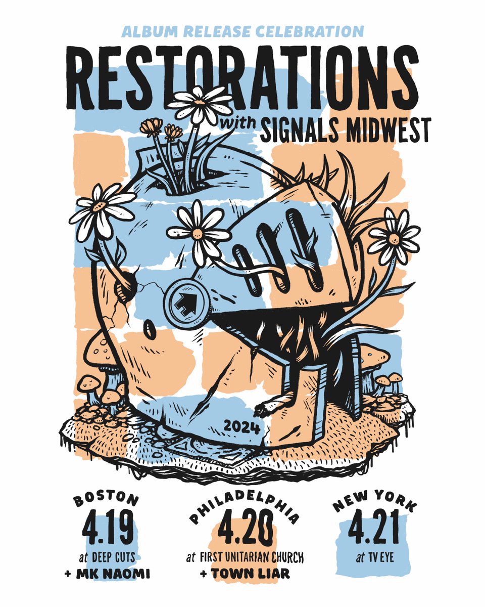 Restorations's tweet photo. Tickets are on sale! 🎟️

4/19 Boston @DeepCutsRocks https://t.co/1ZDAo7bI8m
4/20 Philly at The Church (@R5Productions) https://t.co/medHZYiKqk
4/21 New York @tveyenyc https://t.co/gqx0LDVjXU

Can’t wait to share this music with you ✌🏼

Poster by @brunofsky https://t.co/Y6lL24b5Jc