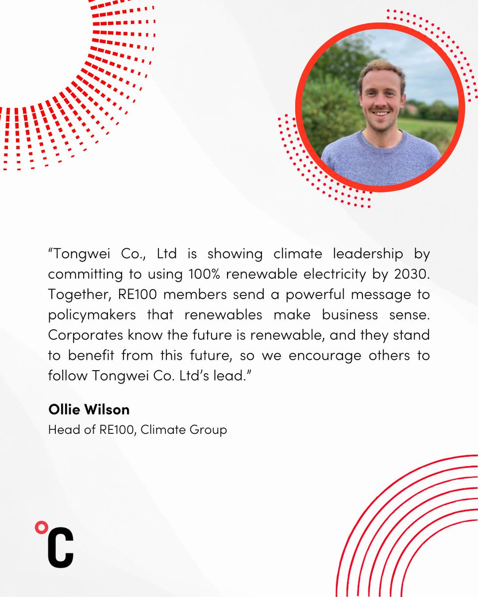 We're delighted to welcome our newest Chinese member, Tongwei, to RE100. They join over 400 businesses that are committed to using 100% renewable electricity. @ClimateGroup @CDP #NewMemberMonday