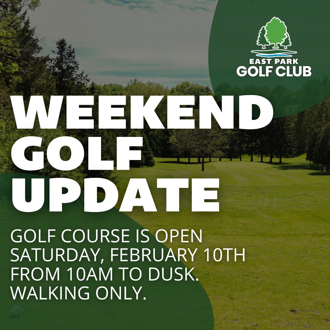 The weather is holding up ☀️

Break out your clubs, the course is still OPEN Saturday, February 10th, from 10:00am - DUSK! Only the front 9, including holes 10, 11, and 18 are open. 

⛳️ - eastparklondon.com/golf/book-tee-…
