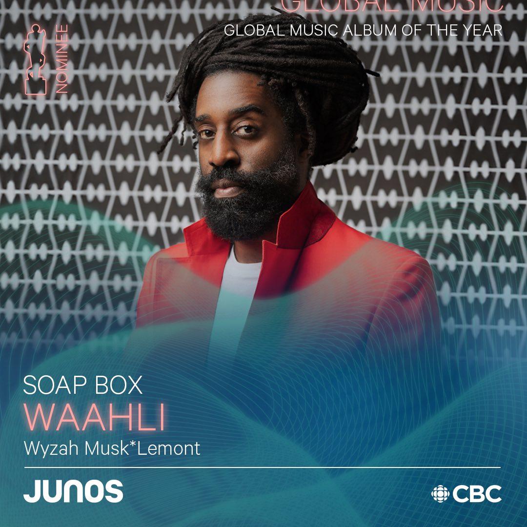 'Soap Box' is nominated for a Juno for album of the year in the Global Music category. Still celebrating..🫶🏾 -- @TheJUNOAwards @cbcradio