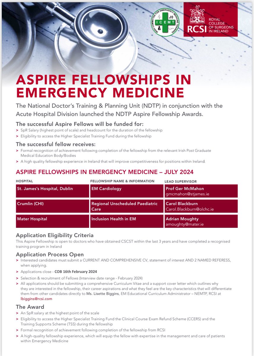 Aspire Fellowship @MaterTrauma . Exciting opportunity to be the first emergency medicine social inclusion fellow in Ireland. Happy to receive informal queries and discuss further. @AssocEmergMedIE @IrishEMtrainees