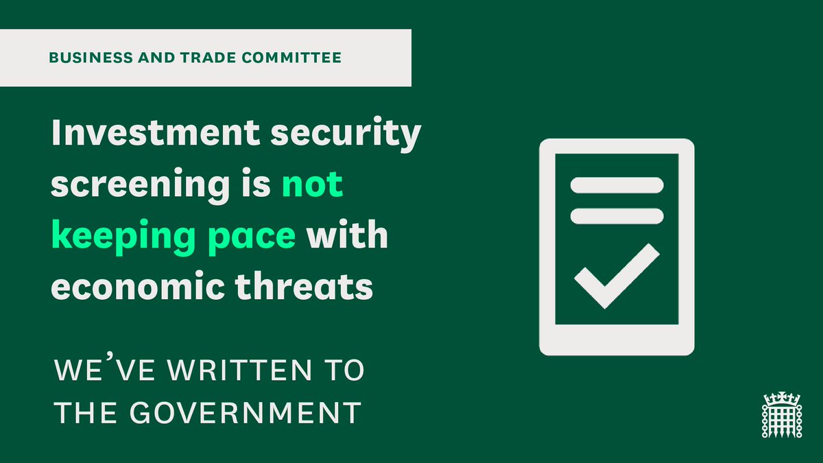 We've responded to the the Government's call for evidence ahead of potential reforms to the UK’s investment-screening regime. Find out more here: committees.parliament.uk/publications/4…