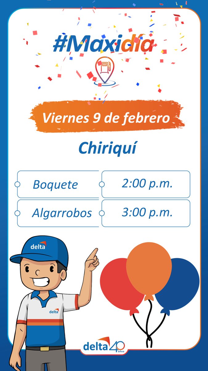 Hoy es viernes de #Maxidia, toma nota de las estaciones participantes, te esperamos. #HayUnaDeltaCerca #Carnavales #Panama #PanamaOeste #Chiriquí