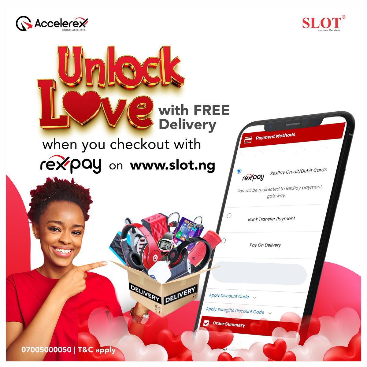 accelerexhq's tweet photo. This February, let RexPay and SLOT be your cupid, making every purchase a celebration and every delivery a love letter.
Don't miss out!
Head to the SLOT website now and experience the convenience of RexPay.
#RexPay #SLOT #FreeDelivery #ValentinesDay https://t.co/TeuEYSKxZI