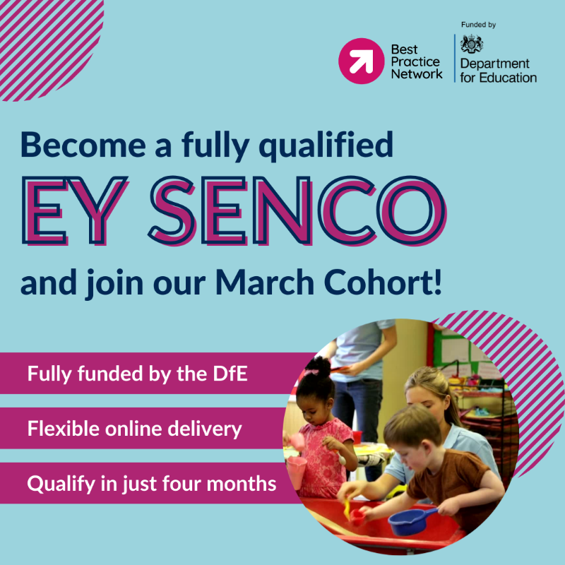 bestpracticenet's tweet photo. Free SEN training for the Early Years

Fully-funded for...
✔️PVI Settings
✔️Ofsted-registered childminders
✔️Ofsted-registered childminder agencies

1 place per setting &amp; candidates must have an existing Level 3 qualification.