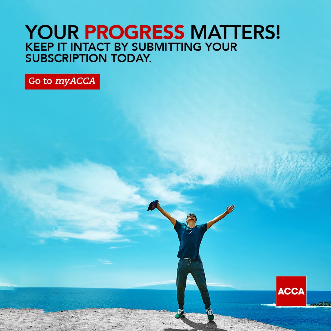 Continue your ACCA journey! Safeguard your progress by renewing your subscription through myACCA today: portal.accaglobal.com #ACCA #AccountingForABetterWorld