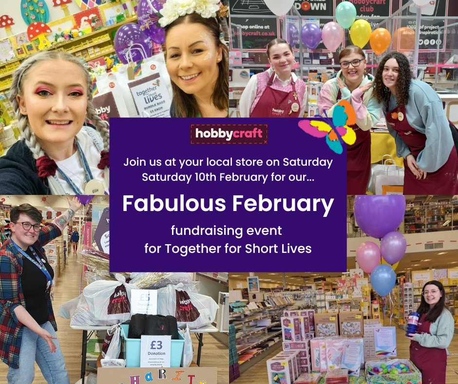 Hobbycraft (@hobbycraft) on Twitter photo Join us for our Fabulous February fundraising event!
This Saturday 10th February, our stores will be raising money for the incredible <a href="/Tog4ShortLives/">Together for Short Lives</a> charity. Come along and make a difference in your community. 💟
Find your nearest store: bit.ly/499XtuM
#Hobbycraft Join us for our Fabulous February fundraising event!
This Saturday 10th February, our stores will be raising money for the incredible <a href="/Tog4ShortLives/">Together for Short Lives</a> charity. Come along and make a difference in your community. 💟
Find your nearest store: bit.ly/499XtuM
#Hobbycraft