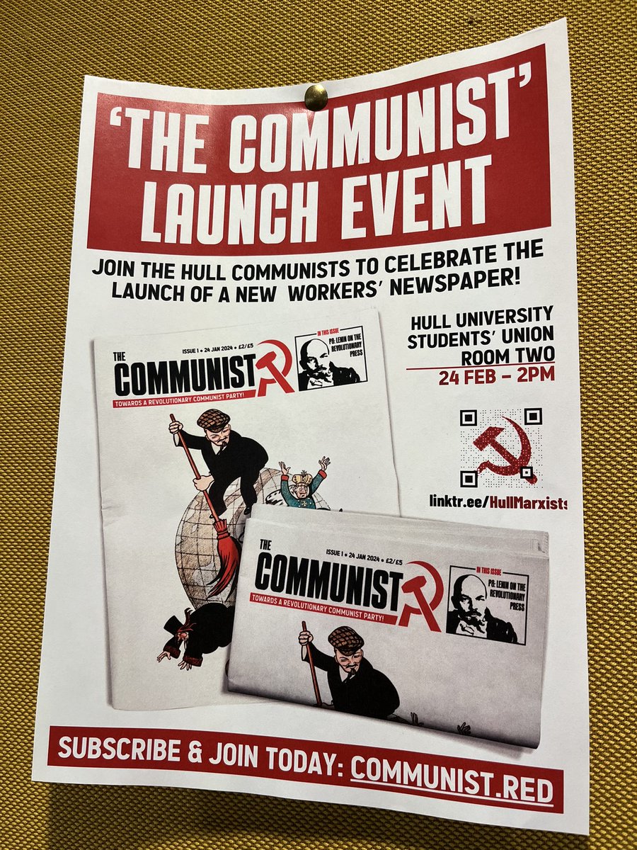 HullCommunists's tweet photo. This is happening later this month and we couldn’t be more excited! 

Join us to celebrate the launch of The Communist- a genuine workers’ paper not a bosses’ mouthpiece. 

Find out more about us and join at- https://t.co/Fr0H6JVQLu ✊🚩 https://t.co/zFDm6hHGIs