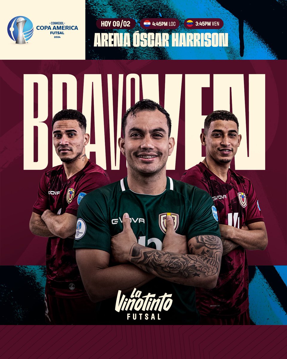 ¡Hoy es el día!
La #VinotintoFutsal juega hoy la semifinal de la #CAFutsal ante el combinado de <a href="/CBF_Futebol/">brasil</a> 

Los dirigidos por Robinson Romero buscarán avanzar a la final del máximo torneo por primera vez. 

Gráfico cortesía de <a href="/FVF_Oficial/">FVF</a>
