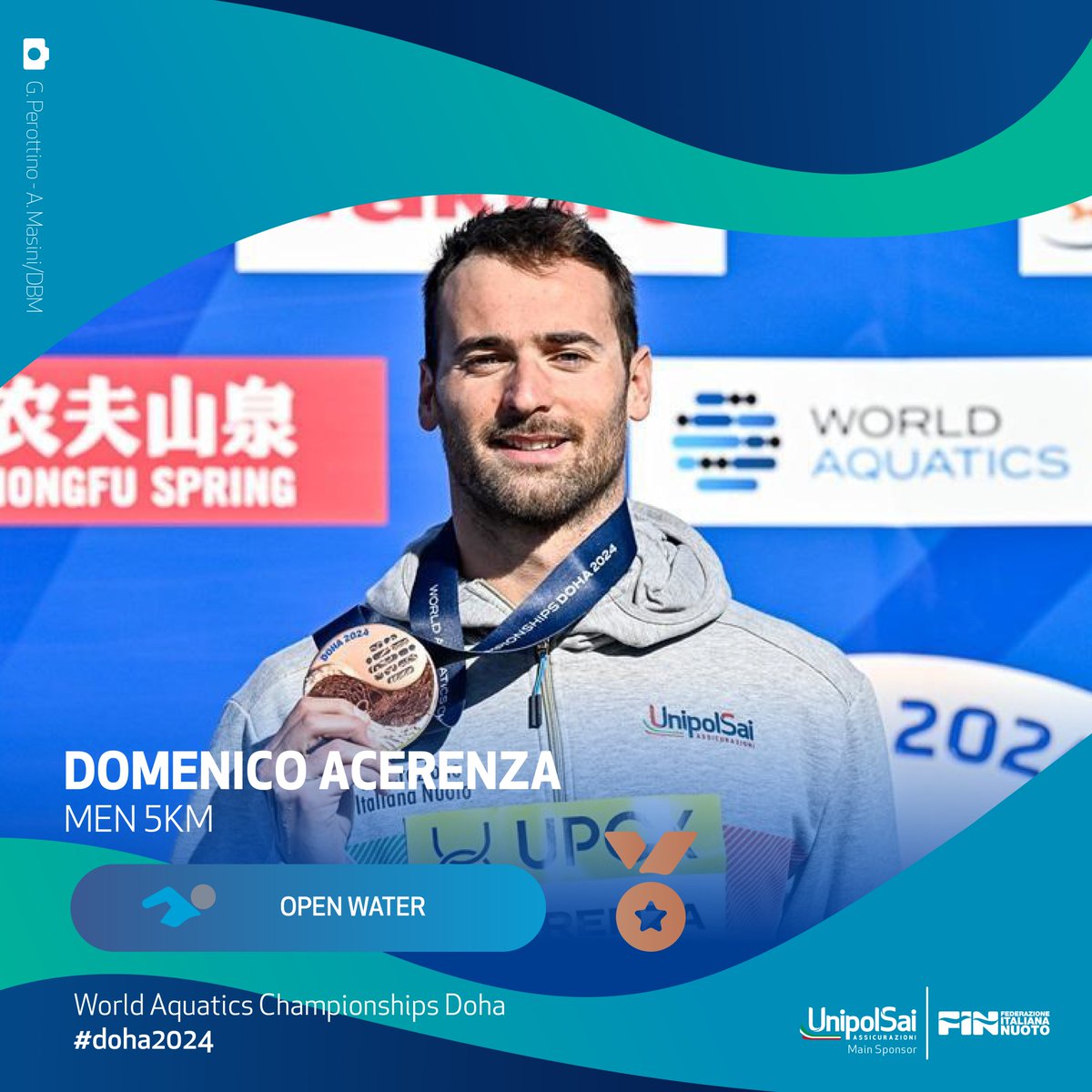 UnipolCorporate's tweet photo. WORLD AQUATICS CHAMPIONSHIP
Doha 2024

3 medaglie per gli atleti italiani!
Domenico Acerenza BRONZO (5km)
Giorgio Minisini ORO (Solo Free)
Giulia Gabbrielleschi Arianna Bridi Gregorio Paltrinieri Domenico Acerenza ARGENTO (staffetta 4x1500)
#UnipolSai Main Sponsor @FINOfficial_ https://t.co/xElt0rIpC7